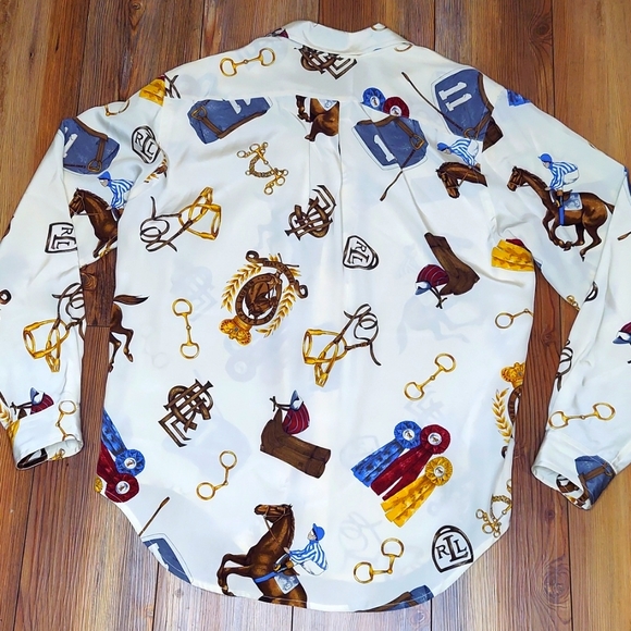 🚫SOLD🚫Vintage Lauren Ralph Lauren 100%SILK RL Horse Head Jockey Shirt Size 10P - Picture 6 of 10